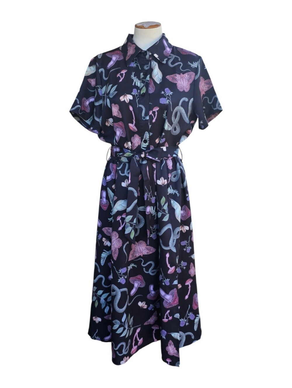 Snake Mushroom Moth Midi Shirt Dress Dark Academia Witchy Botanical Womens XL